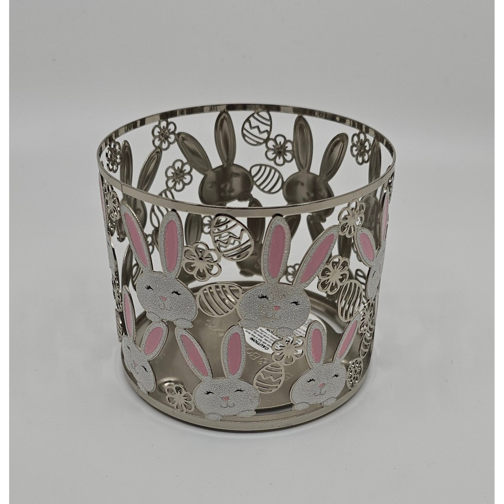 Bath & Body Works Easter Bunny 3-Wick Candle Holder Silver Glitter Pink Eggs